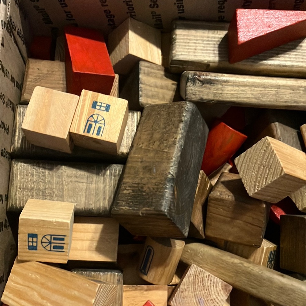 Vintage‎ Assorted Wooden Building Blocks Schoolhouse Imagination Play or Craft